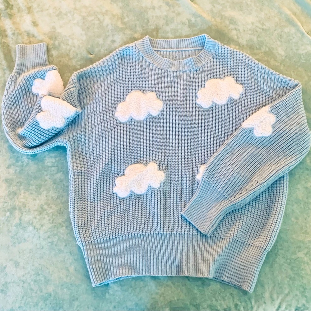 SHEIN Sweater, Blue with White Clouds, Women’s Small